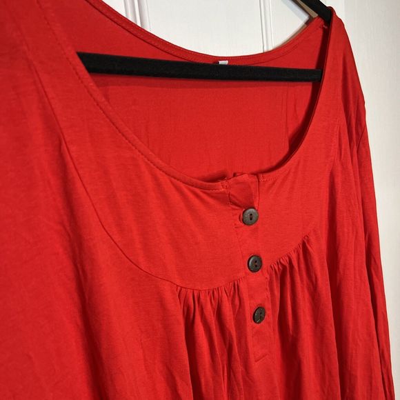 Women’s Blouse 2X Long Sleeve Boho Button Up Flowy Tunic Blouse Red Rayon - Picture 6 of 11